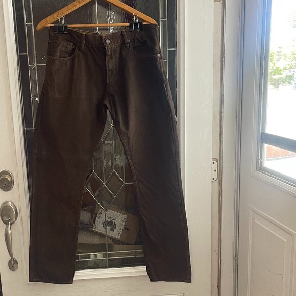 Ralph Lauren Men's Slim Fit Waxed Brown Pants Jeans! 34×32 - Picture 1 of 6
